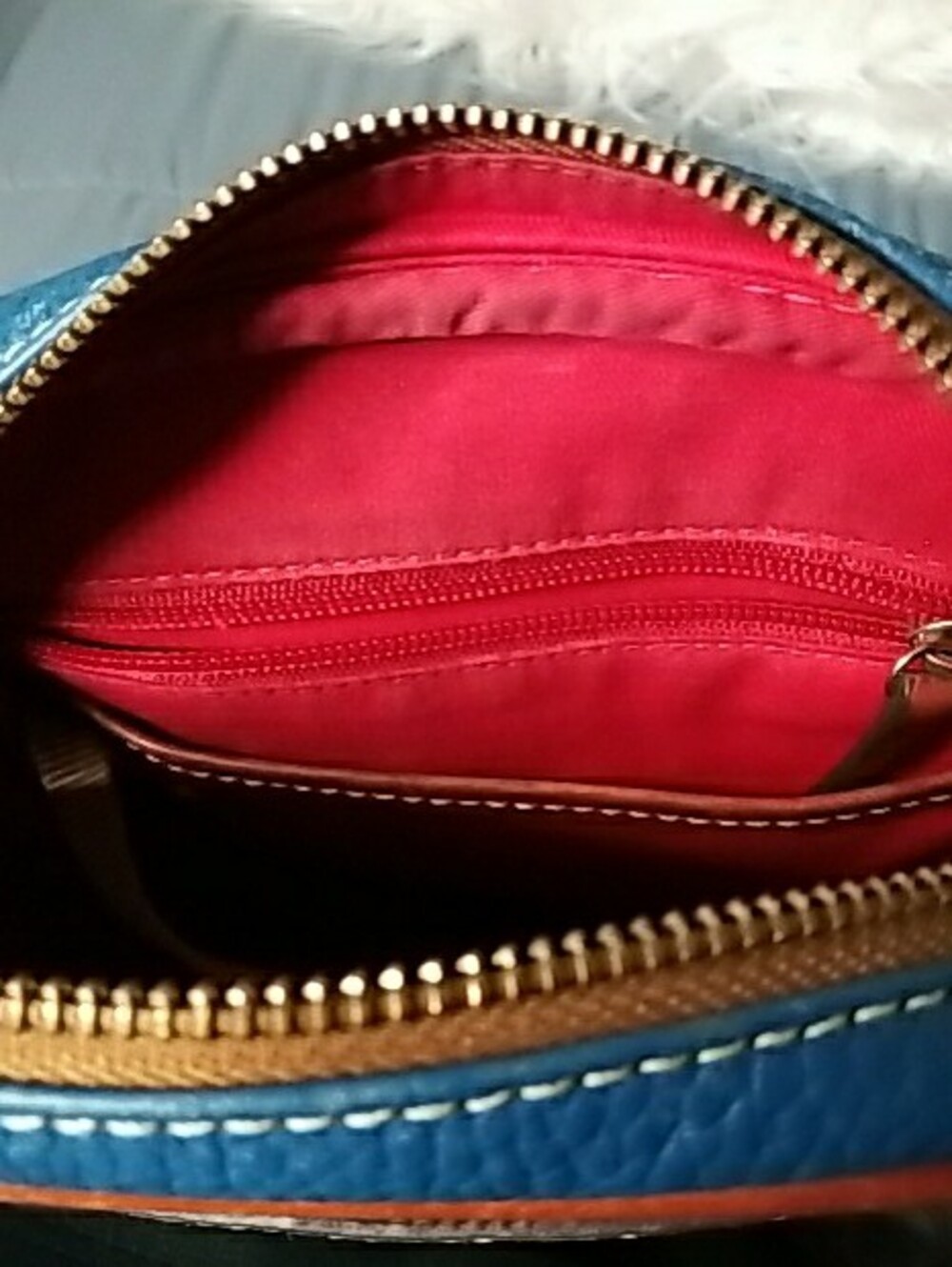 Dooney & Bourke Blue Pebbled Leather Crossbody with Brown Trim - Picture 10 of 13